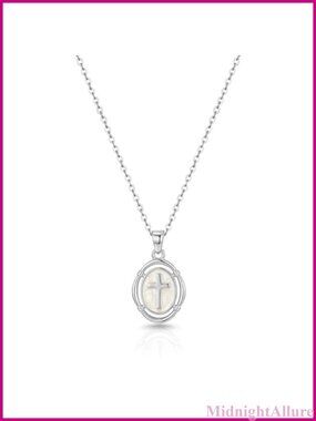 14K Gold Silver Enamel Cross Pendant Necklace Adjustable Chain